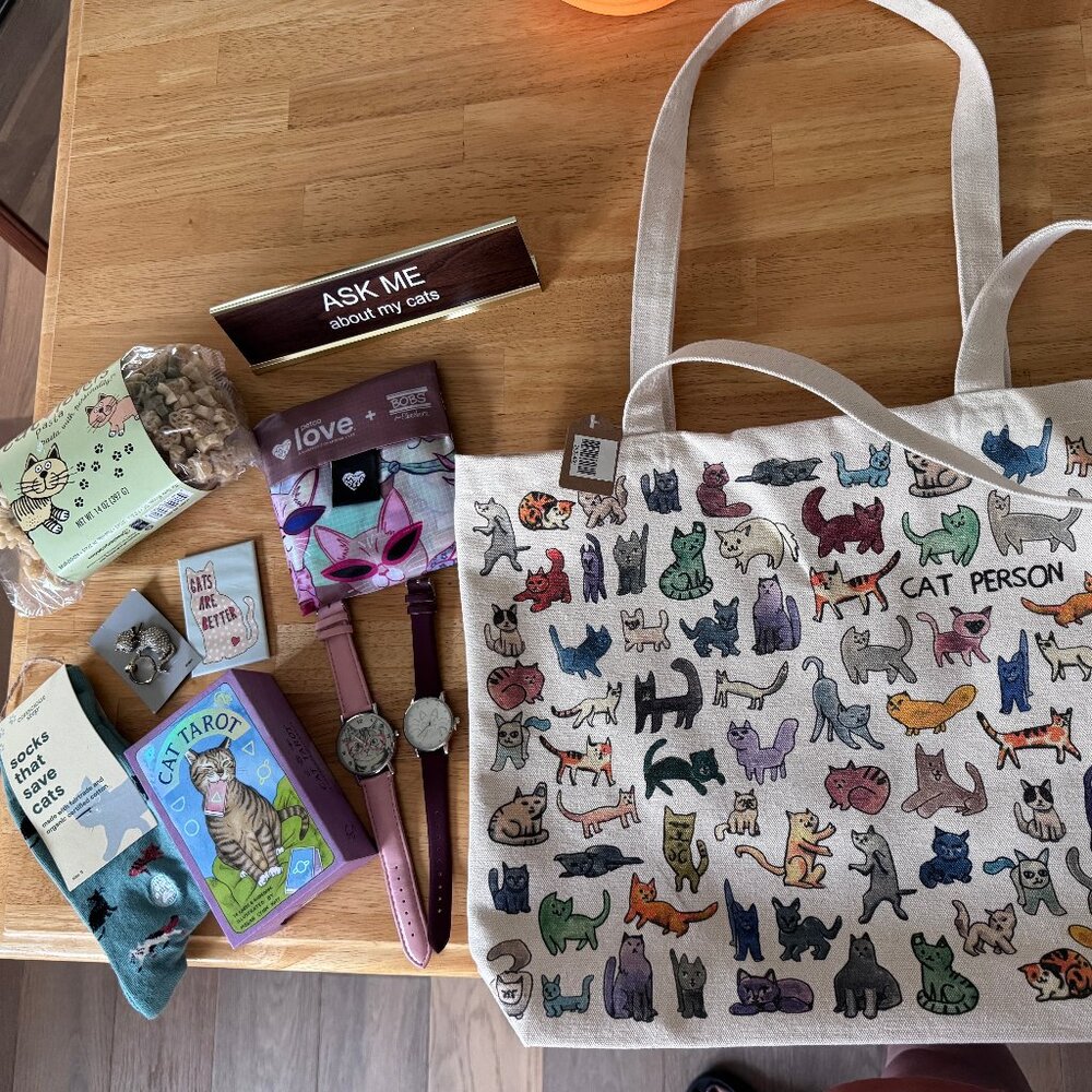 Cat Lover Mom Dad Gift Bundle Canvas Tote Tarot Cards Socks Novelty Items Set